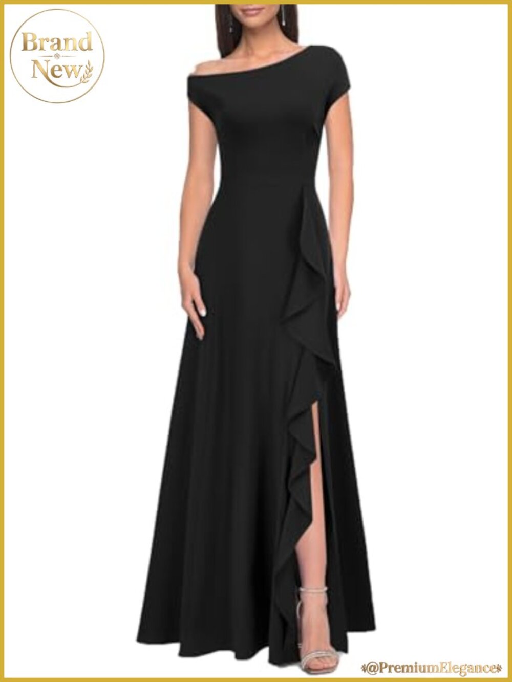 One Shoulder Ruffle Formal Dress Sexy Split Long Cocktail Party Gown